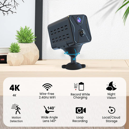 javiscam 2026 4K Viewing,2800mAh Mini Spy Camera Upgraded Mini Hidden Camera,WiFi Cam with Night Vision,Remote Long