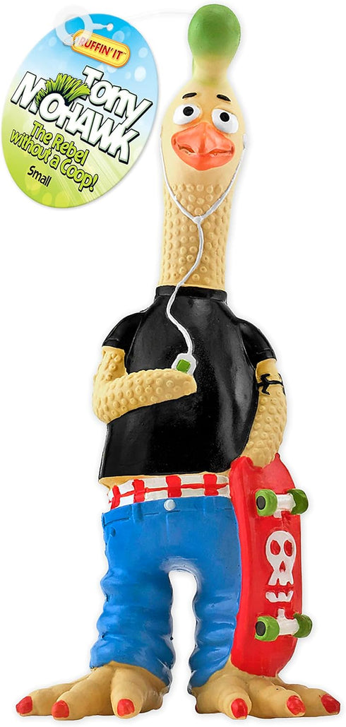 Ruffin' It Tony Mohawk Durable Latex Chicken Dog Toy, Small Size
