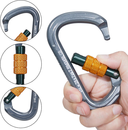 SOB Auto Locking Climbing Carabiner Clips - Heavy Duty Asymmetrical Connector for Rappelling Gear and Outdoor Projects