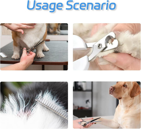 6-Piece Pet Grooming Scissors and Nail Clippers Set - Professional Dog and Cat Grooming Tools