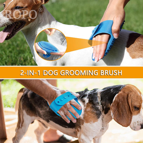 ROPO Dog Grooming Brush, 2pcs Pet Shampoo Bath Brush with Adjustable Ring Handle for Long Short Haired Dogs and Cats