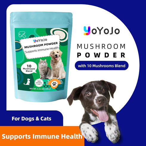 YoYoJo 10 Immunity, 3.53 oz 100g Mushrooms Extract Powder for Dogs & Cats - Mushrooms Complex Pet Supplement
