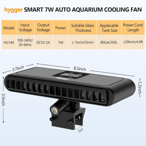 hygger Aquarium Chiller Fan - Auto Temperature Control Cooling Fan with Adjustable Temperature and 3 Wind Speeds