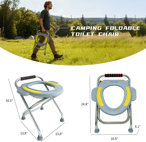 Commode Commode Temvue Outdoor Folding Portable Toilet Seat, Stainless Steel Portable Potty Chair, Perfect for Camping