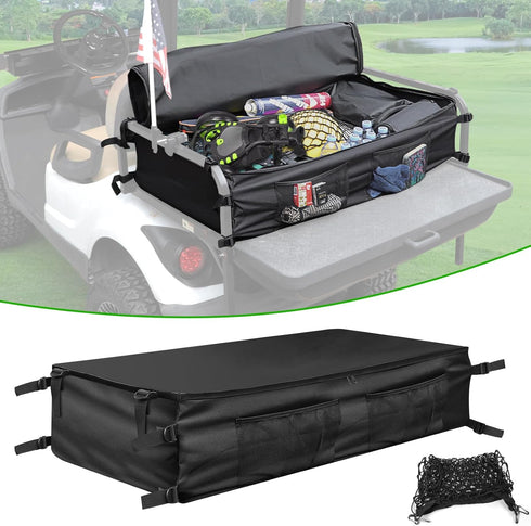 Golf Cart Rear Storage Bag for 4 Passenger EZGO, Club Car, Yamaha, 900D Water-Repellent Cargo Box with Secure Net