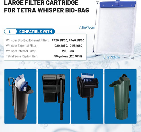 16 Pack Large Filter Cartridges - Compatible with Tetra Whisper Bio-Bag Filters for Replacement