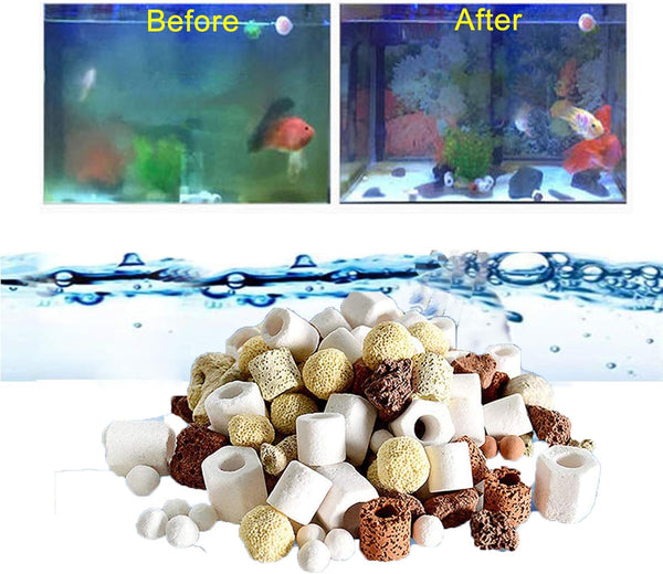 18OZ Aquarium Filter Mixed Ceramic Balls Media - Fish Tank Water Filtration, Volcanic Rock for PH Adjustment