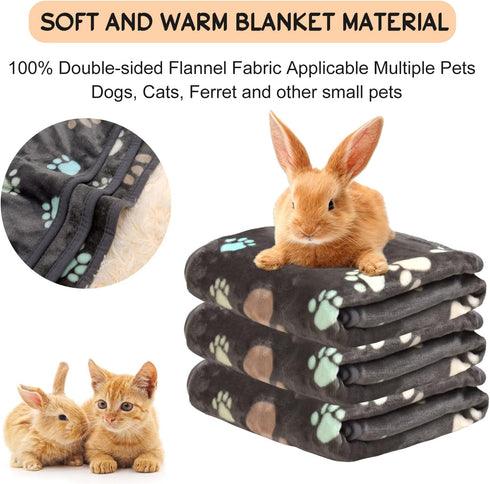 3 Pack Blankets for Dogs, Super Soft Fluffy Fleece, 30x20 inch Grey Flannel Throw for Dog, Puppy, Cat Paw