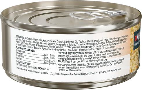 KOHA Pure Shreds Chicken Entrée for Cats, High Protein Wet Cat Food, 5.5oz Cans (Pack of 12)