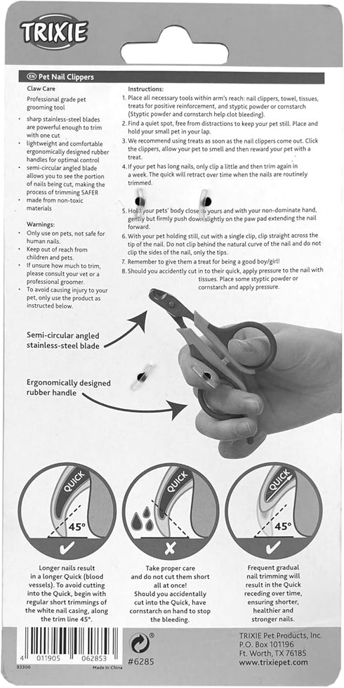 TRIXIE Pet Grooming Nail Clippers for Small Dogs, Cats, Small Animals, and Birds, 3" (8cm)