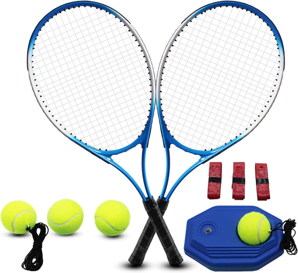 Tennis Rackets for Adults, 2 Players Recreational Set for Beginners with 4 Tennis Balls, 3 Overgrips, 1 Tennis Bag