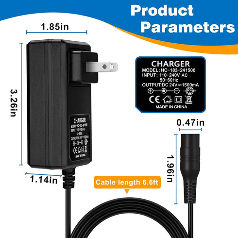 TooAemiS 24V MX350 E100 E125 E150 E175 E200 E200S E300 E300S MX400 3-Prong 24V Charger for Electric Scooter Razor Dirt