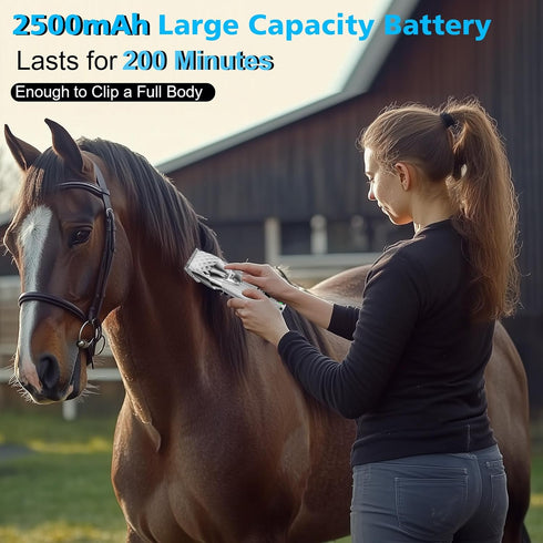 Trimmers 2500mAh Horse Clippers, Cordless Grooming Kit with BatteryLow Noise Heavy Duty Body Clipping Machine with LED