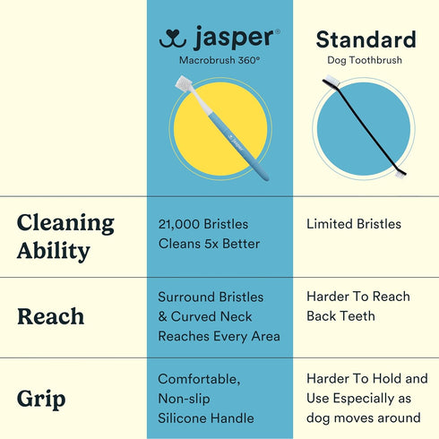 360, 2 Jasper Macrobrush Dog Toothbrush for Medium to Large Dogs, Soft-Bristled Dog Tooth Brushing Kit - Premium