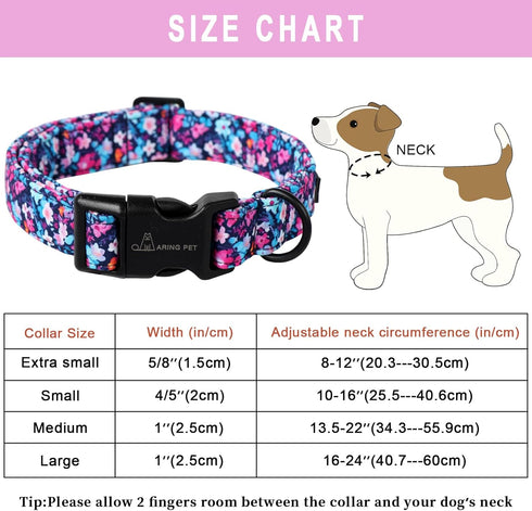 ARING PET Summer Dog Collar, Adjustable Lightweight Cotton Collars with Quick Release Buckle for Small Medium Large Dogs