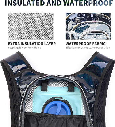 Rave Hydration Backpack, Festival Pack with 2L Water Bladder, Lightweight Anti Theft Hydropack