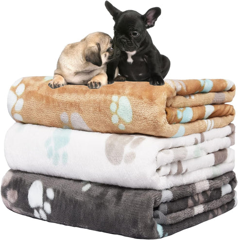 1 Pack 3 Blankets for Dogs, Super Soft Fluffy Premium Fleece Pet Blanket, Grey/Brown/White, 23x16inch