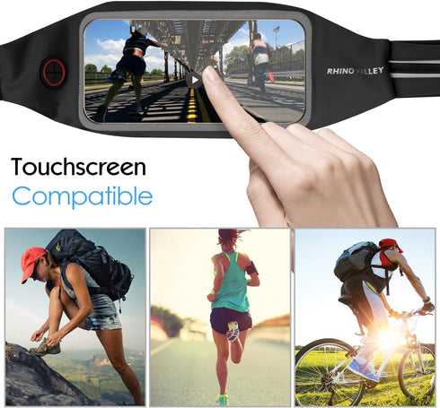 Rhino Valley Running Belt - Money Belt Phone Holder for Running, Hiking, Walking, Gym Accessories, Black Waterproof