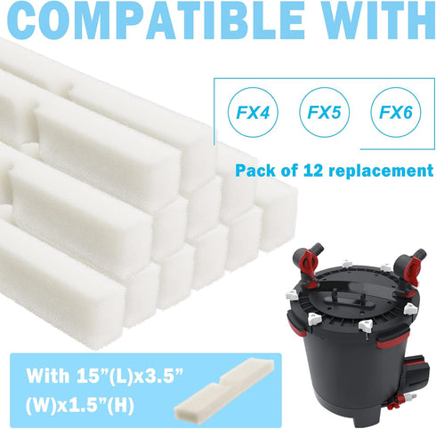 Fx4 FX5 FX6 (12 Packs) Podoy Foam Filter Pads Replacement Compatible with Fluval / Canister Filter, Aquarium Bio Sponge