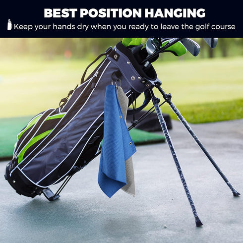 Golf Towel, 3 Pack Microfiber Golf Towels (16"x16") with Carabiner Clip, Tri-fold Waffle Pattern, Blue, Black, Gray