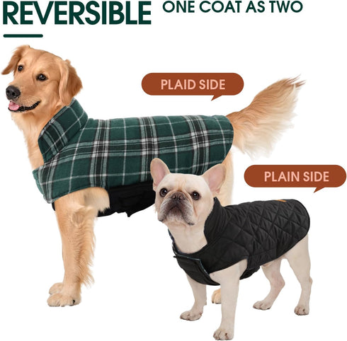 Kuoser Warm Dog Coat, Waterproof for X-Small Dogs, Adjustable Reversible Cozy Winter Jacket, Green XS