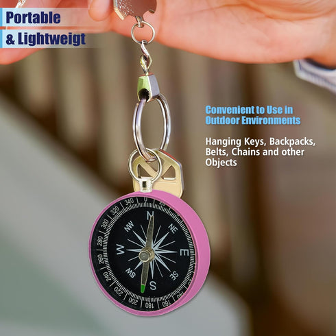 Rovella 2 Pocket Compass, Pieces Mini Compass with Key Ring, Suitable for Hiking Survival, Mountaineering Camping