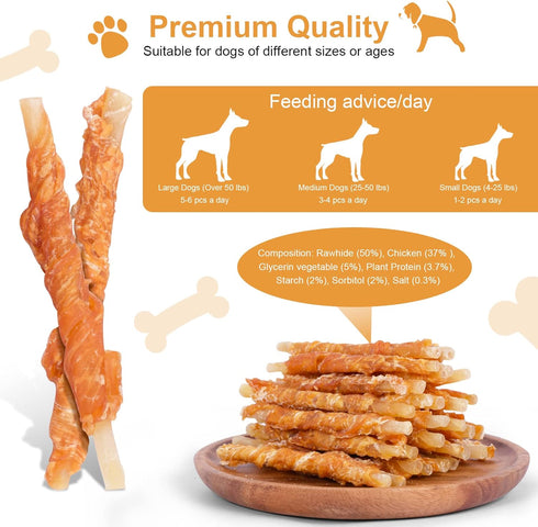 1lb Chicken Wrapped Rawhides for Dogs Treats Puppy Training Snacks Sticks Dog Rawhide Chews All Natural Dog Treats