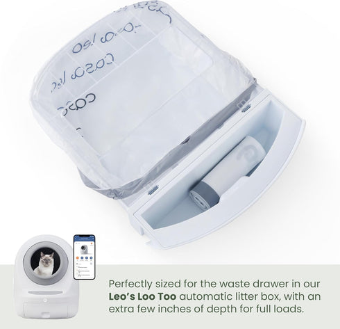 2mil 50 count Leo's Loo Too by Casa Leo I Waste Litter Drawer Liner Bags for Automatic Litter Boxes I Heavy Duty Thick