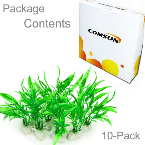 COMSUN 10 Pack Artificial Aquarium Plants, Small Size, 4 inch Approximate Height, Plastic Green Fish Tank Decorations