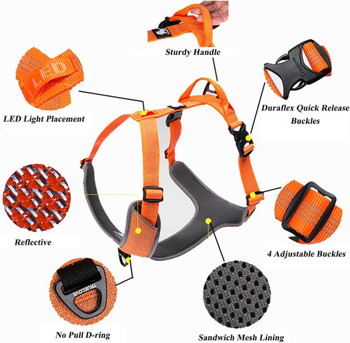 TRUE LOVE Dog Harness Outdoor Adventure II Reflective Vest with 2 Leash Attachments