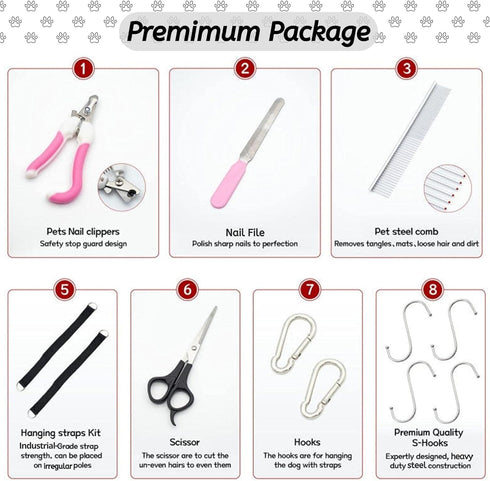 Pet Grooming Hammock - 13 PCS Grooming Kit for Cats & Dogs, Includes Nail Clippers, Scissors, and Steel Comb