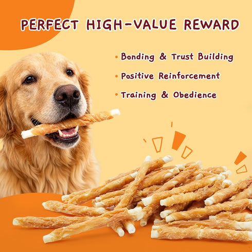 52 Count 5 Inch 21.2 oz Jungle Calling Chicken Wrapped Rawhide Sticks Dog Treats, High-Protein, Digestible Dog Chews