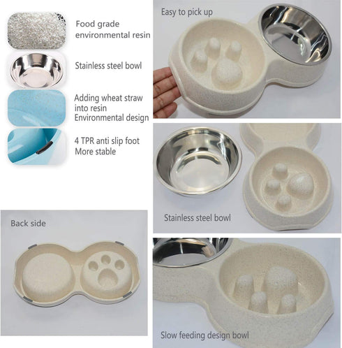 Dog Slow Eating & Drinking Bowl, Stainless Steel Interactive Slow Feed Bowl for French Bulldog, White.