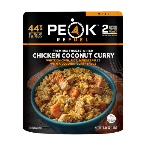Peak Refuel Chicken Coconut Curry - Freeze Dried Backpacking Food, High Protein, Quick Prep (2 Serving Pouch)