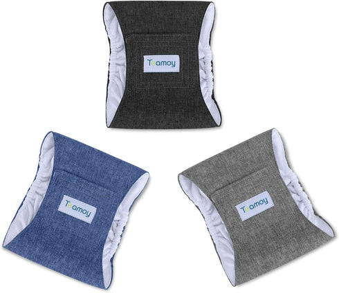 Teamoy 3pcs Washable Reusable Wrap Diapers for Male Dogs, Black, Gray, Blue (XS, 7"-9" Waist)