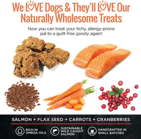 All Natural Dog Treats - Healthy Skin & Coat Salmon Treats - Dehydrated, Crunchy, Human-Grade, 8oz, Pack of 1