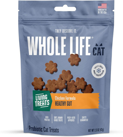 Whole Life Cat Living Treats for Cats – Human Grade Probiotics for Gut Health, Natural Digestive Support, Chicken &