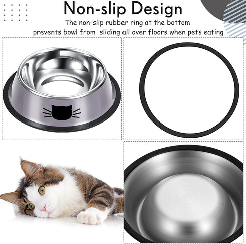 Hillban 10 Pack Stainless Steel Cat Bowls with Rubber Base, Anti Slip Stackable Food and Water Bowls