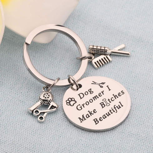 LQRI Dog Groomer Gift Keychain I Make Bitches Beautiful Hair Stylist Pet Grooming Jewelry
