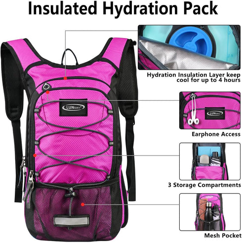Insulated Hydration Pack Backpack with 3L BPA Free Leak-Proof Water Bladder for Hiking and Running