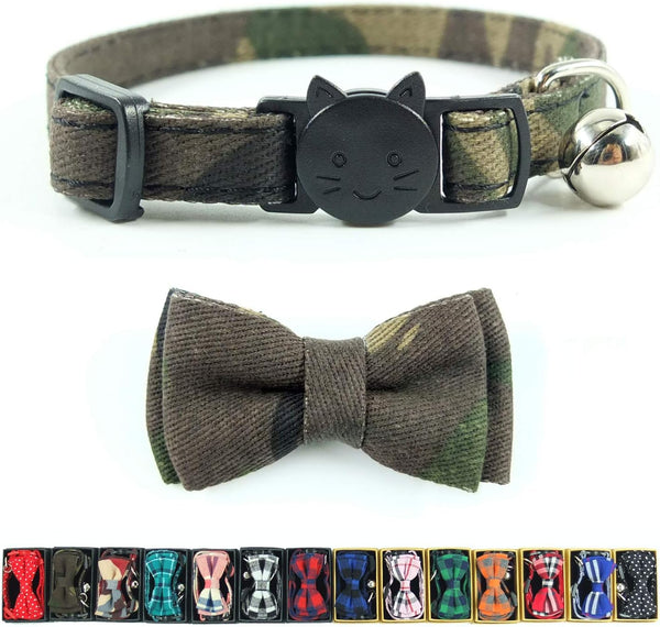 Cat Collar Bowtie with Bell, Quick Release Buckle Safety Breakaway Collar for Kittens (6.8-10.8in) - Camouflage 2