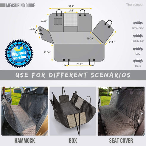 100% Hammock Vailge Dog Car Seat Cover for Back Seat, Waterproof Back Seat Pet Cover for Dogs with Mesh Window, Scratch