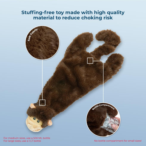 Best Pet Supplies 2-in-1 Stuffless Squeaky Dog Toy - Monkey, Large, Soft Durable Fabric