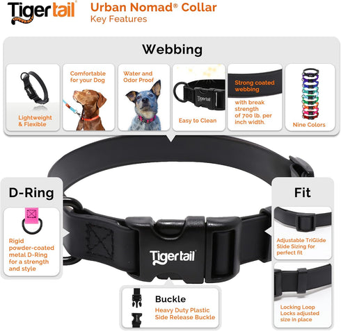 Urban Nomad Dog Collar - Waterproof, Odor Proof, Durable, Anti-Mat & Lightweight - Premium Coated Nylon - Teal, Medium