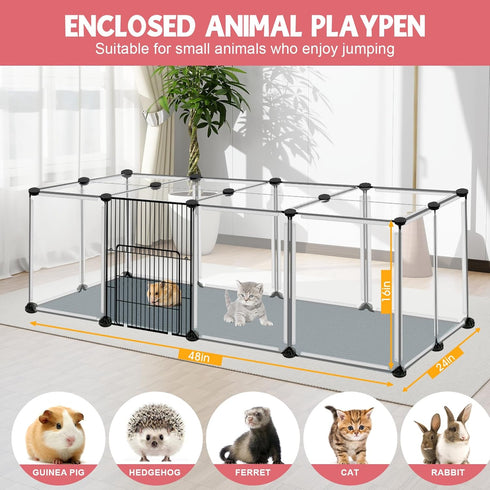 20 48" 24" 16" Panels Small Animals Playpen, x x Transparent Pet Playpen with Waterproof Mat,Portable Plastic Enclosure