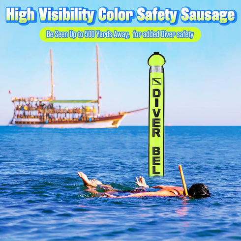 Seafard High Visibility Diving Surface Marker Buoy (SMB), Inflatable Scuba Signal Tube with Reflective Band, Safety