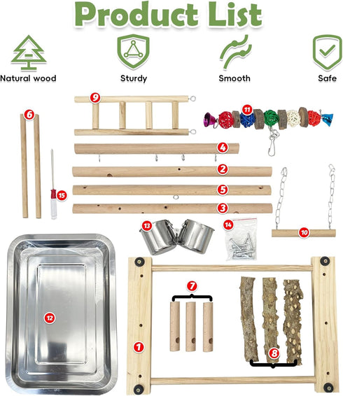 kathson Bird Playground Parrot Perch Stand Toys, Birds Wood Play Gym Activity Center Exercise Playpen Ladder Swing