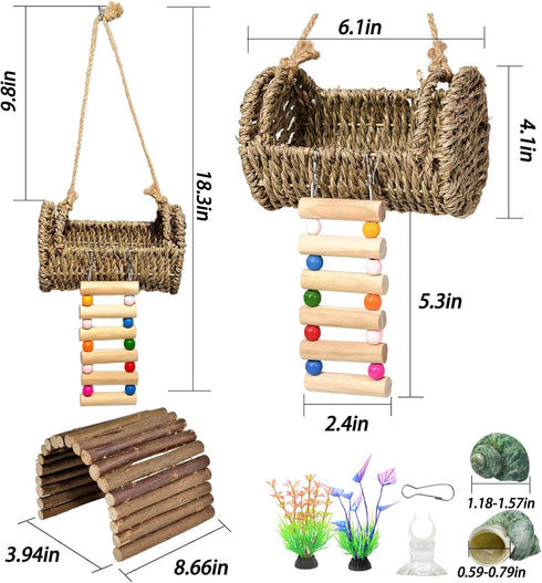 Hermit Crab Hideout with Ladder, Lizard Climbing Toys, Hermit Crab Hut with Aquarium Plants, Reptile Habitat for Gecko