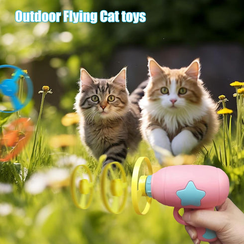 7 Piece Cat Fetch Toys, Interactive Flying Toy with 5 Propellers and 1 Spinning Top for Cats