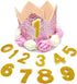 PET SHOW Pink Crown Dog Birthday Party Hat for Girls, Reusable Headband with 0-9 Figures Charms, Pack of 1
